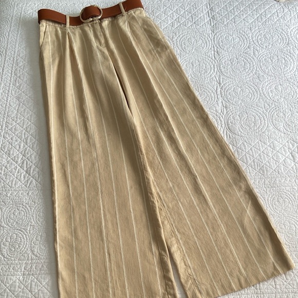 Sezane Rodriguo Linen Trouser Pleated Wide Leg Pants Tan Cream EU 34 US 4 - Picture 14 of 17